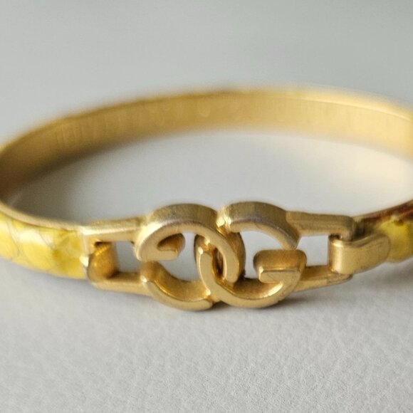 Vintage Gucci Gold GG Brown Snakeskin Bracelet in Yellow - Picture 1 of 4